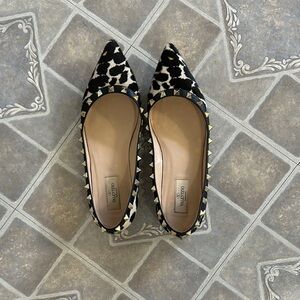 Valentino Rockstud Leopard Calf Hair Studded Flats